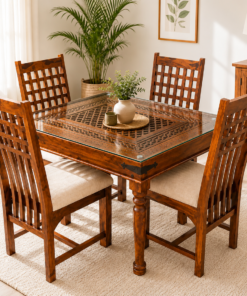 Jiksa 4 seater Sheesham Wood Dining Set in Honey Finish