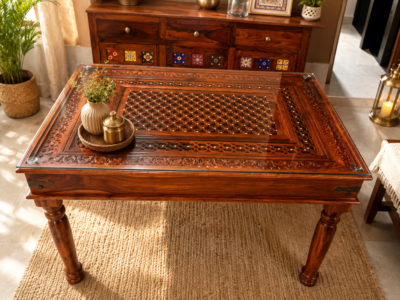 Jiksa 4 Seater Sheesham Wood Dining Table in Honey Finish