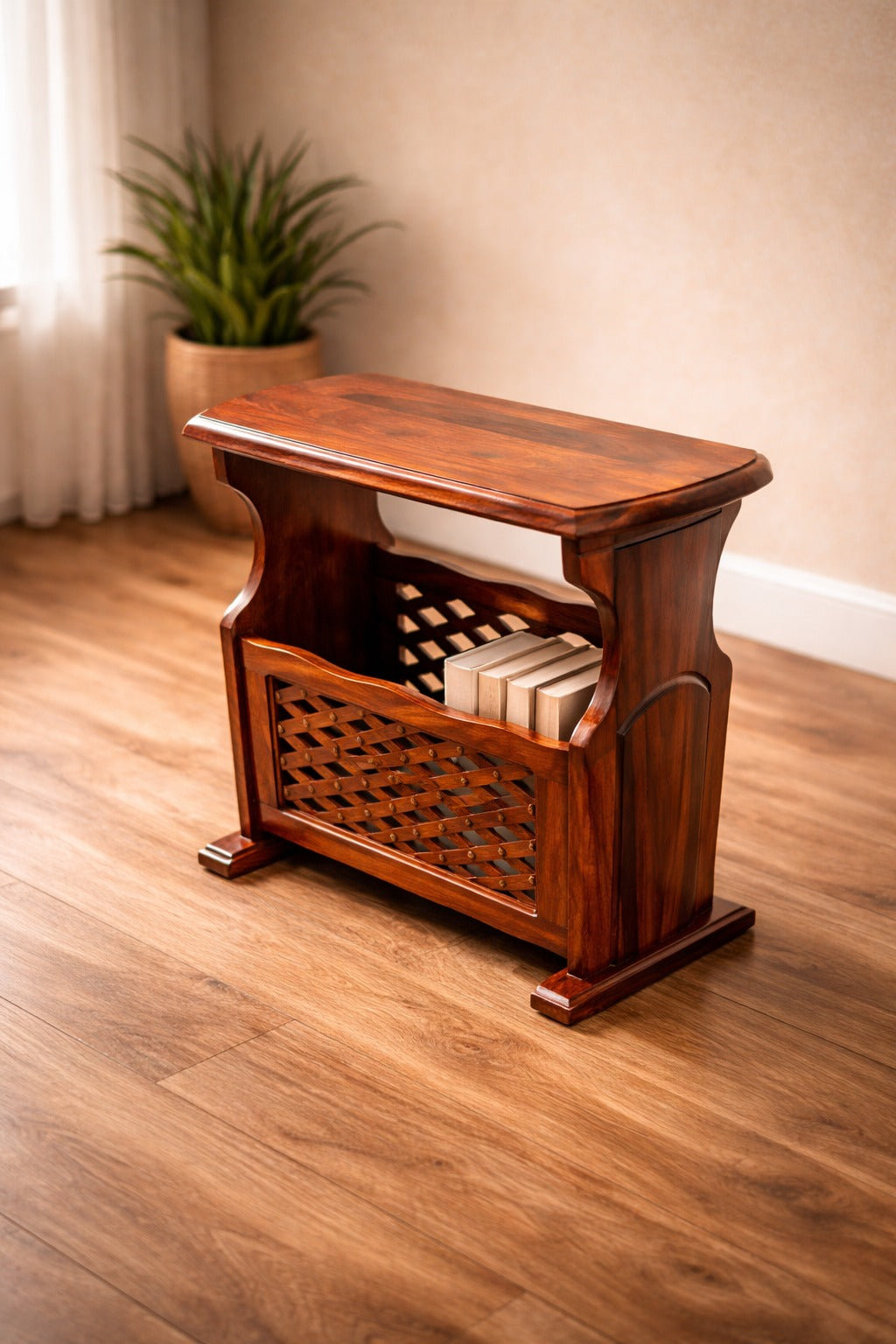 Jiksa Sheesham Wood Book Rack in Honey Finish