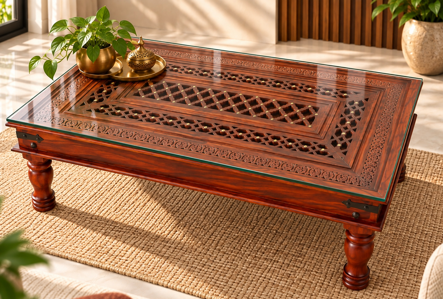 Jiksa Sheesham Wood coffee table in Honey Finish