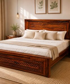 Jiksa Sheesham Wood King size Bed without storage in honey finish