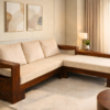 L Shape Sheesham Wood Sofa in Honey Finish