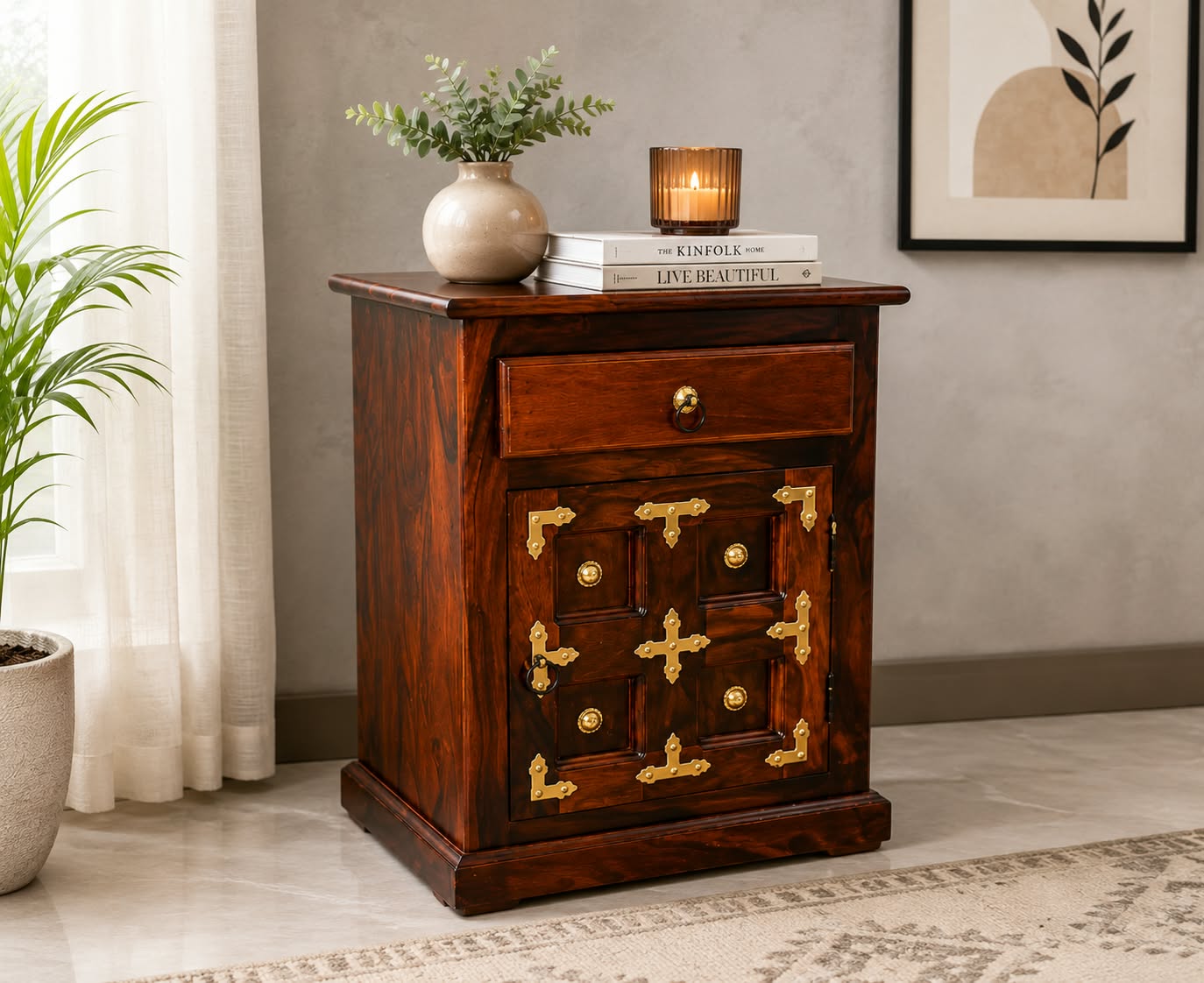LT Bed Side Table in Honey Finish