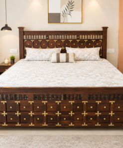 LT Sheesham Wood King Size Bed with Box Storage in Honey Finish