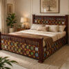 LT Sheesham Wood Tile King Size Bed in Honey Finish With Box Storage