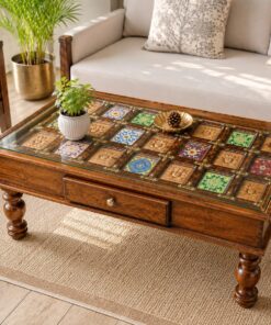 LT Tile Sheesham Wood coffee table with drawer in Honey Finish