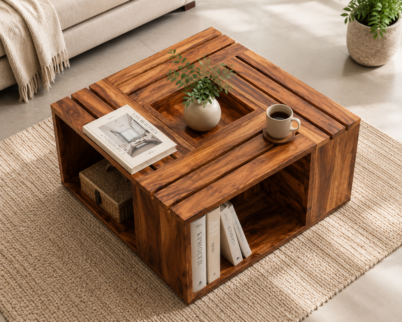 Lynora Sheesham Wood coffee table in Honey Finish