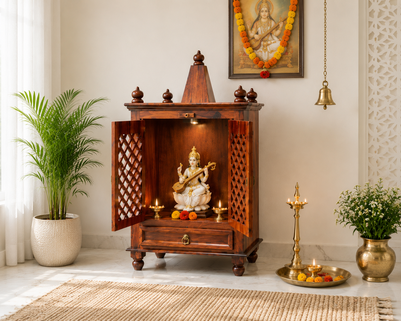 Maurya Sheesham Wood Temple with 2 Door