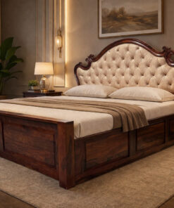 Moon Cushion Sheesham Wood King Size Bed in Honey Finish