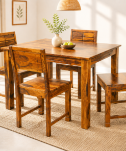Notch 4 Seater Sheesham Wood Dining Set in Teak Finish