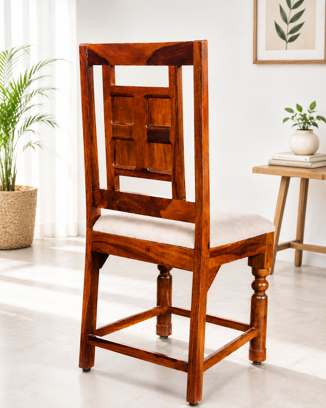 Plus Sheesham Wood Dining Chair with cushion in Honey Finish