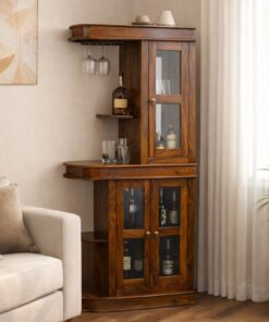 Python Sheesham Wood Bar Cabinet in Honey Finish