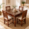Rustic 4 seater Sheesham Wood Dining Set with Brassin Honey Finish