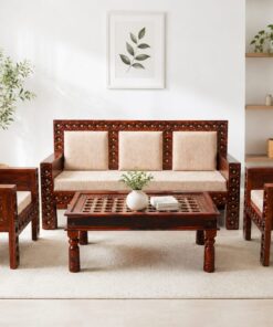 Rustic 5 Sheesham Wood Seater Sofa Set in Honey Finish