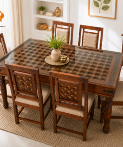 Rustic 6 Seater Sheesham Wood Dining Set in Honey Finish