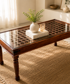 Rustic 6 Seater Sheesham Wood Dining Table in Honey Finish