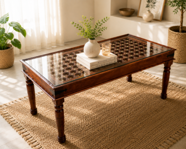Rustic 6 Seater Sheesham Wood Dining Table in Honey Finish