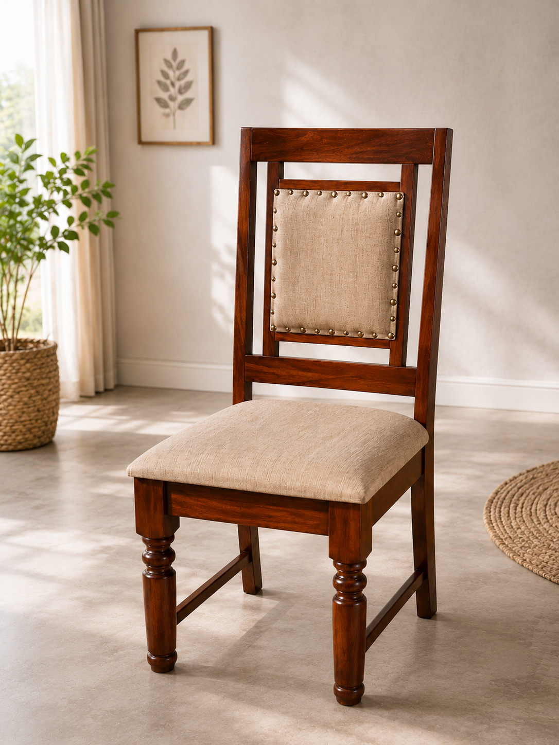 Rustic Dining Chair with Cushion in Honey Finish