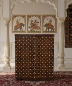 Rustic Sheesham Wood Bar Cabinet in Honey Finish