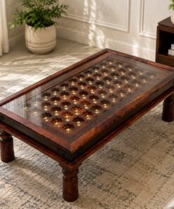 Rustic Sheesham Wood Coffee Table in Honey Finish