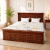 Rustic Sheesham Wood King size bed with box storage in Honey Finish