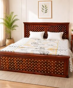 Rustic Sheesham Wood King size bed with box storage in Honey Finish