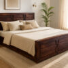 Shape Sheesham Wood King Size Bed in Walnut Finish with Box Storage