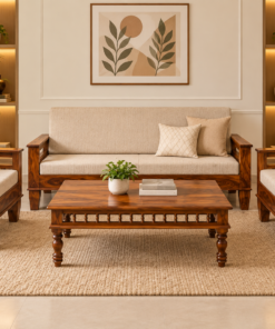 Silica 5 Seater Sheesham Wood Sofa Set in Honey Finish
