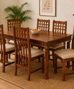 Takhat 6 Seater Sheesham Wood Dining Set in Honey Finish