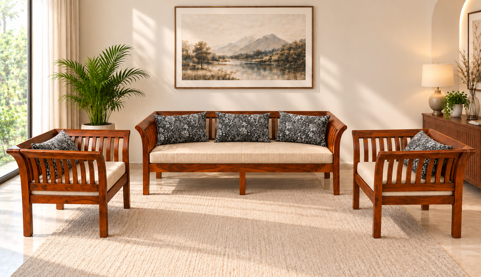Thunder 5 seater Sheesham Wood sofa set in Honey Finish