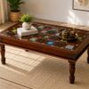 Tile carvin Sheesham Wood coffee table in Honey Finish