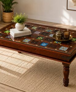 Tile carvin Sheesham Wood coffee table in Honey Finish