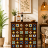 Tile Sheesham Wood Bar Cabinet in Honey Finish