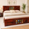 Tile Sheesham Wood Brick King size bed with storage in honey finish