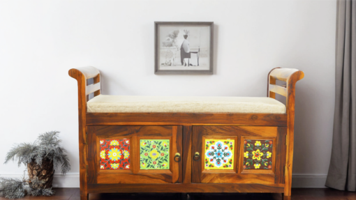 Tile Sheesham Wood Shoe Rack in Honey Finish