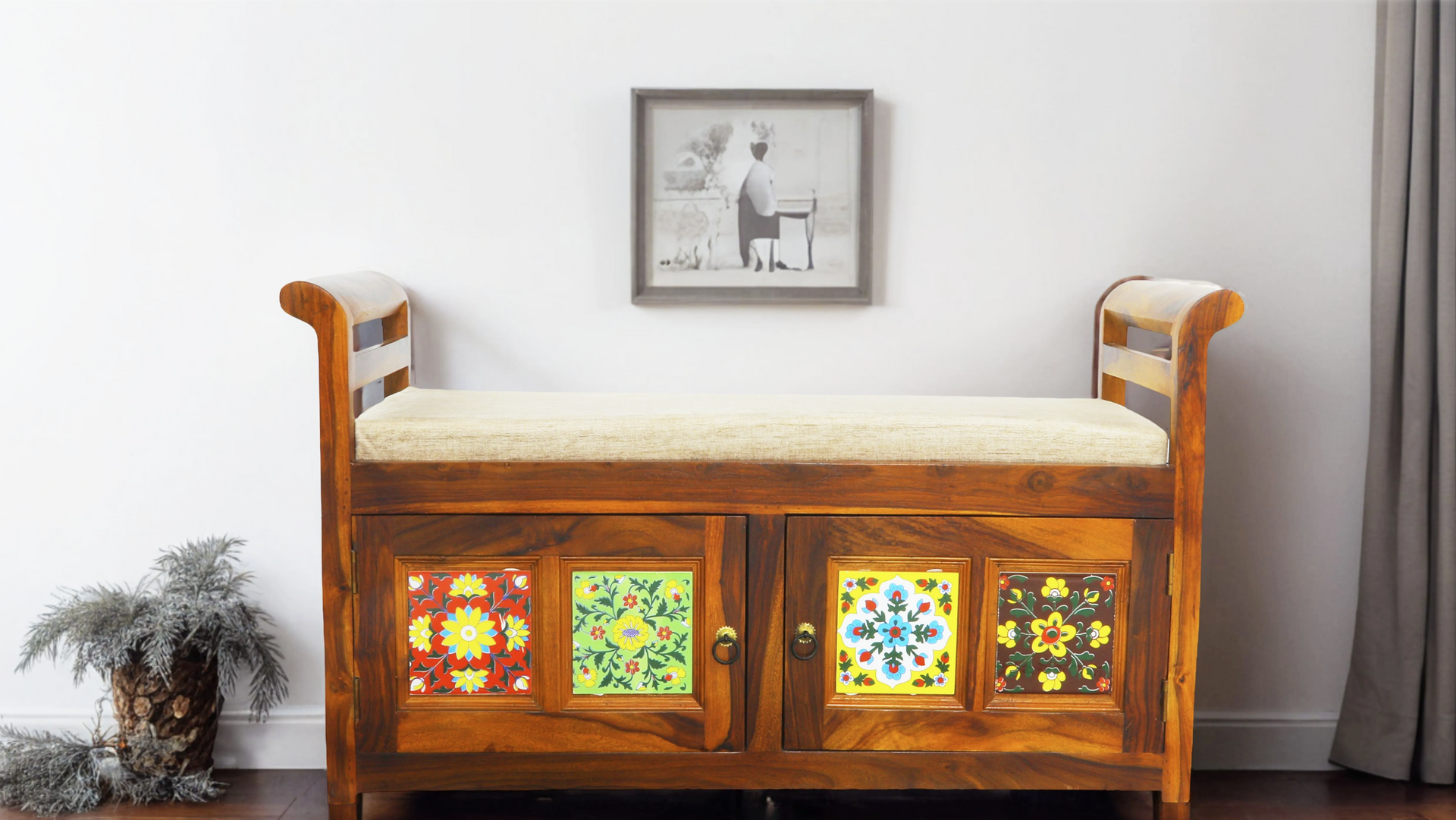 Tile Sheesham Wood Shoe Rack in Honey Finish
