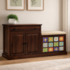 Tile Sheesham Wood Shoe Rack with Seat in Walnut Finish