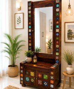Tile Sheesham Wood Storage Dresser in Honey Finish