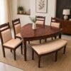 Triangle 6 Seater Sheesham Wood Dining Set in Honey Finish