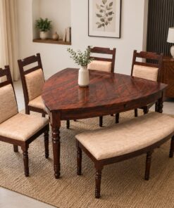 Triangle 6 Seater Sheesham Wood Dining Set in Honey Finish