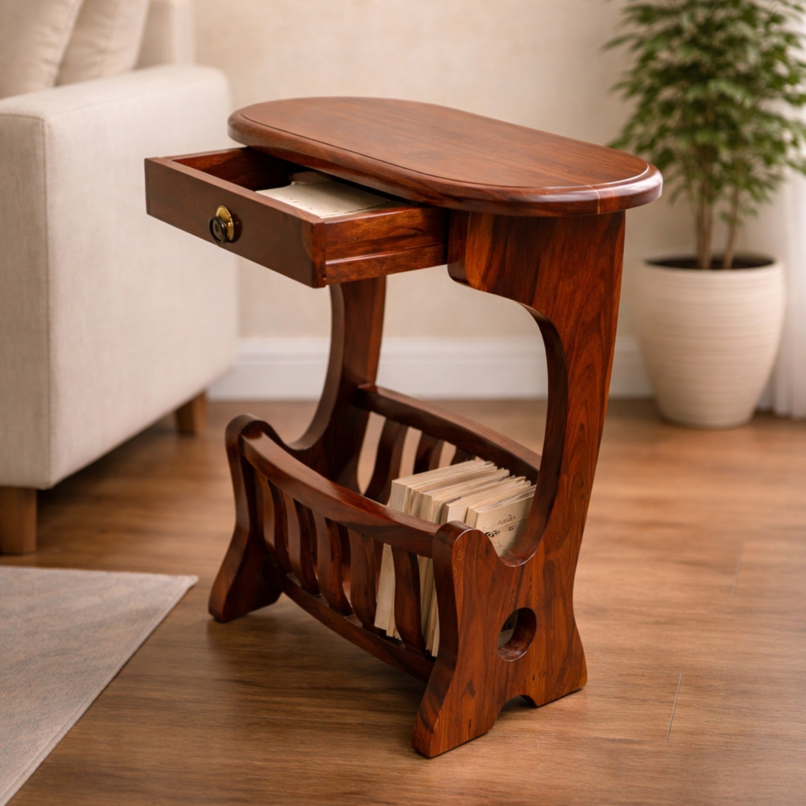 Valley Sheesham Wood Book Rack in Honey Finish