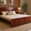 Wooden Shape Sheesham Wood King Size Bed in Honey Finish Without Storage