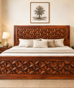 Wooven Sheesham Wood King Size Bed Box Storage in Honey FInish