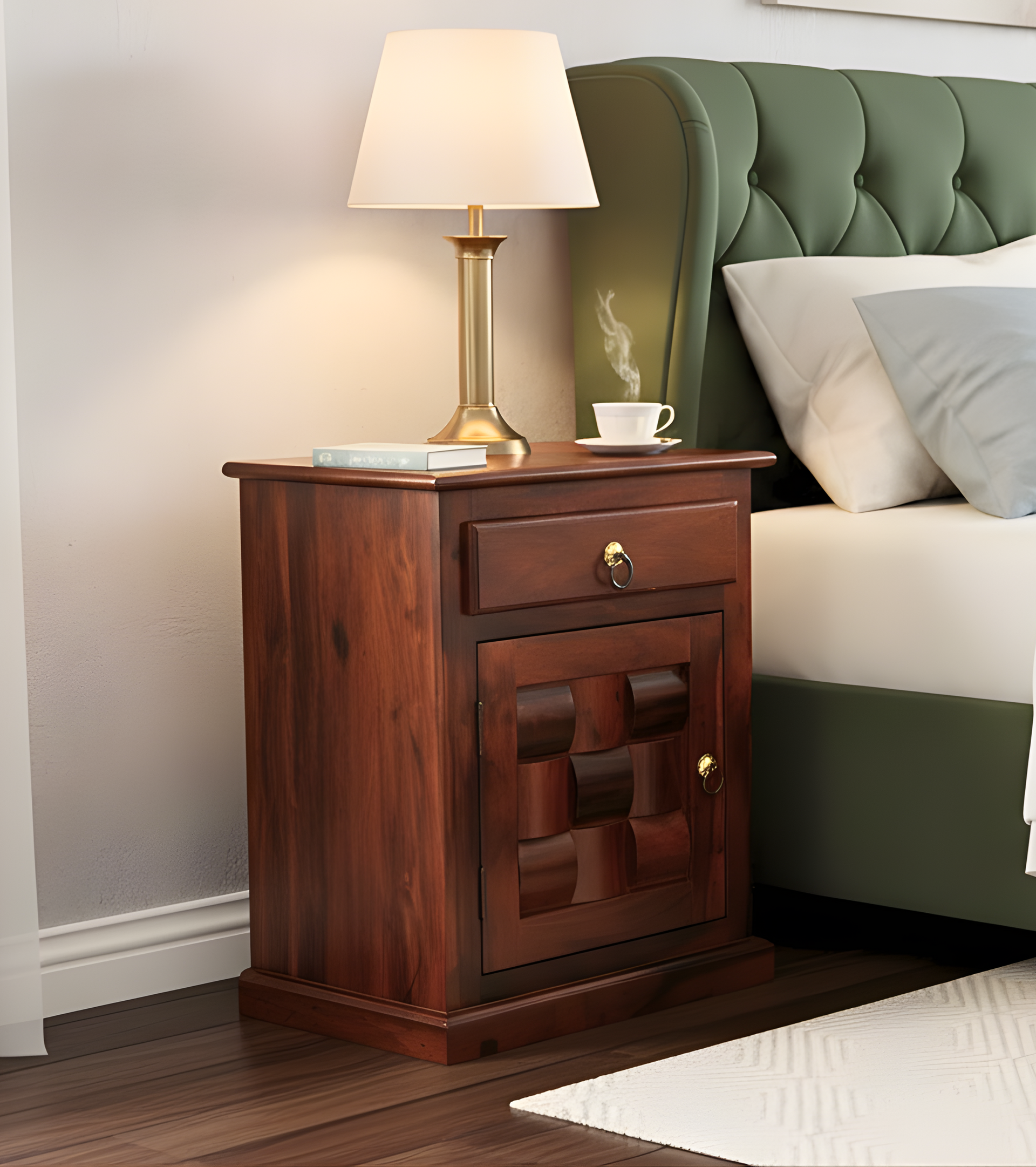 Woven Bed Side Table in Honey Finish