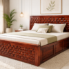 Woven Sheesham Wood King Size Bed in Honey Finish With Box Storage