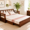 Woven Sheesham Wood Sofa cum Bed in Honey Finish