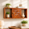 Woven Sheesham Wood Wall Shelf in Honey Finish