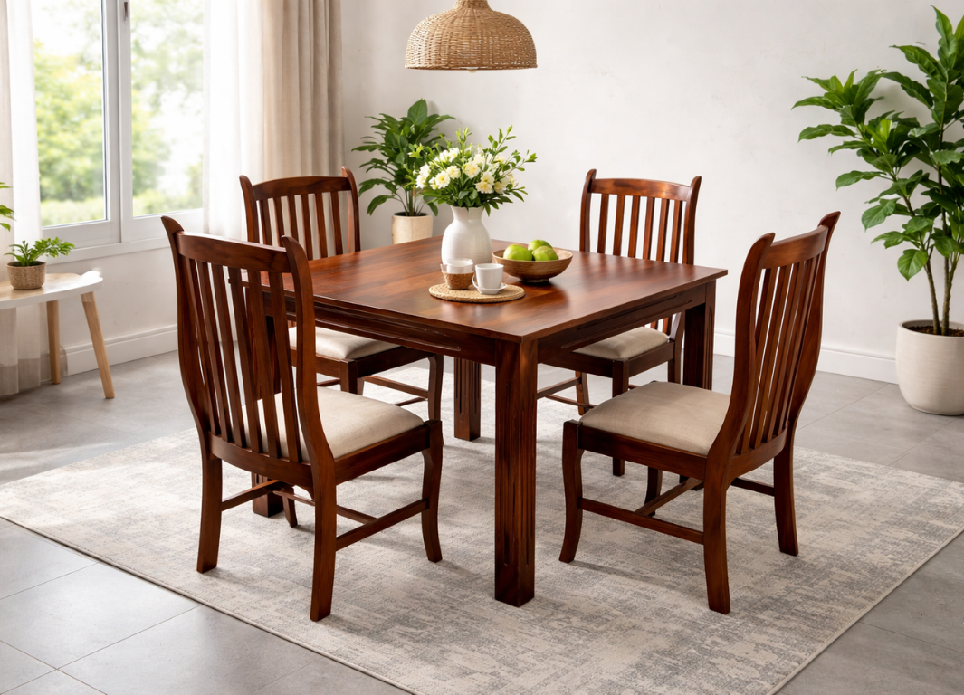 Wreath 4 Seater Sheesham Wood Dining Set in Honey Finish