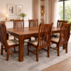 Wreath 6 Seater Sheesham Wood Dining Set with cushioned in Honey Finish