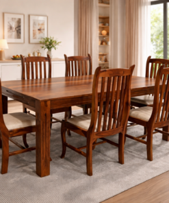 Wreath 6 Seater Sheesham Wood Dining Set with cushioned in Honey Finish